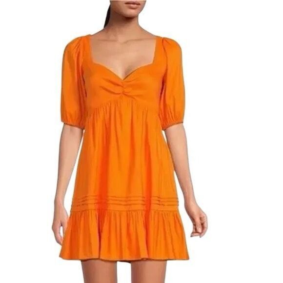 NWT Gianni Bini Tory Orange Short Sleeve Linen Dress size 6 - Picture 1 of 6